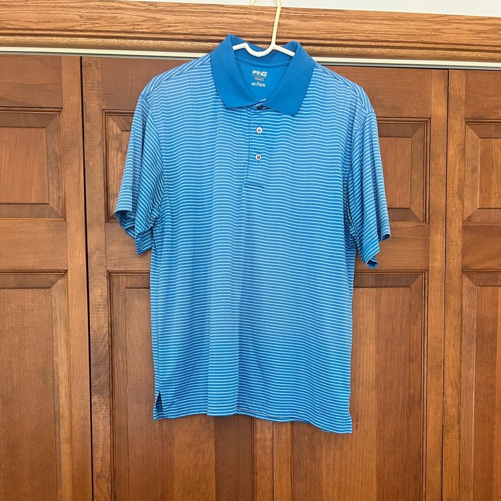 Ping Blue and White Striped Polo Shirt